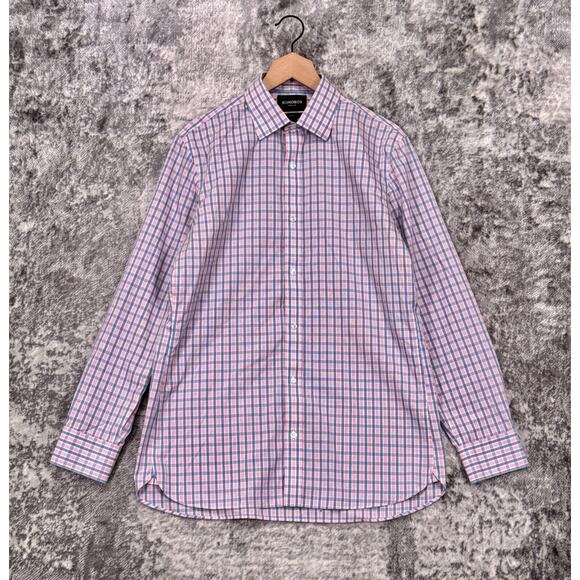 Bonobos Shirt Large Mens Pink Plaid Wrinkle Free Slim Fit Button - Picture 1 of 8